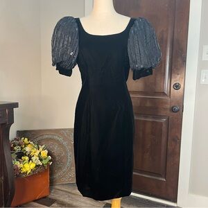 ‘80s Lillie Rubin Velvet Dress with Sequin Sleeves